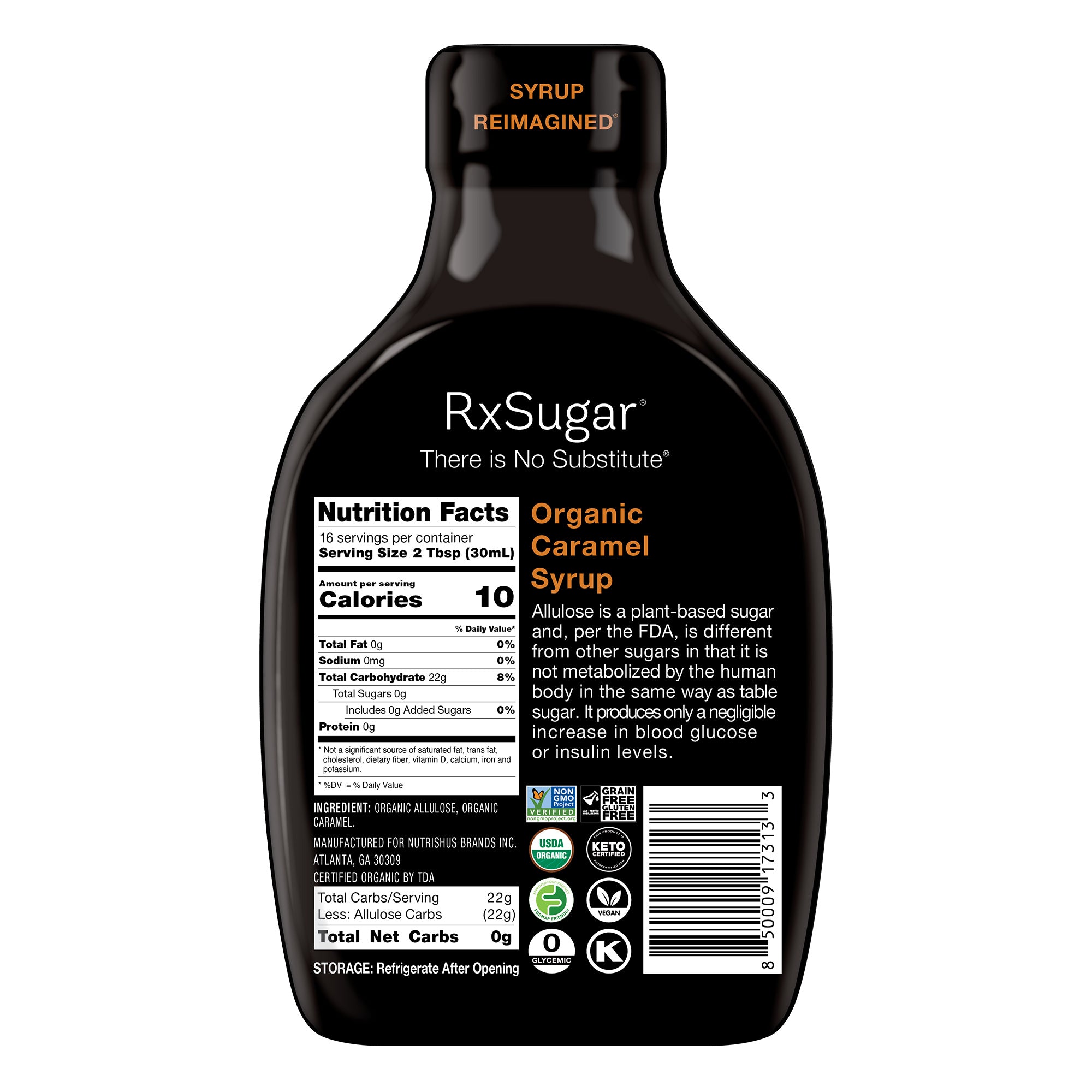 RxSugar Organic Syrup (16 oz) - Caramel - High-quality Syrups by RxSugar at BariatricPal Store