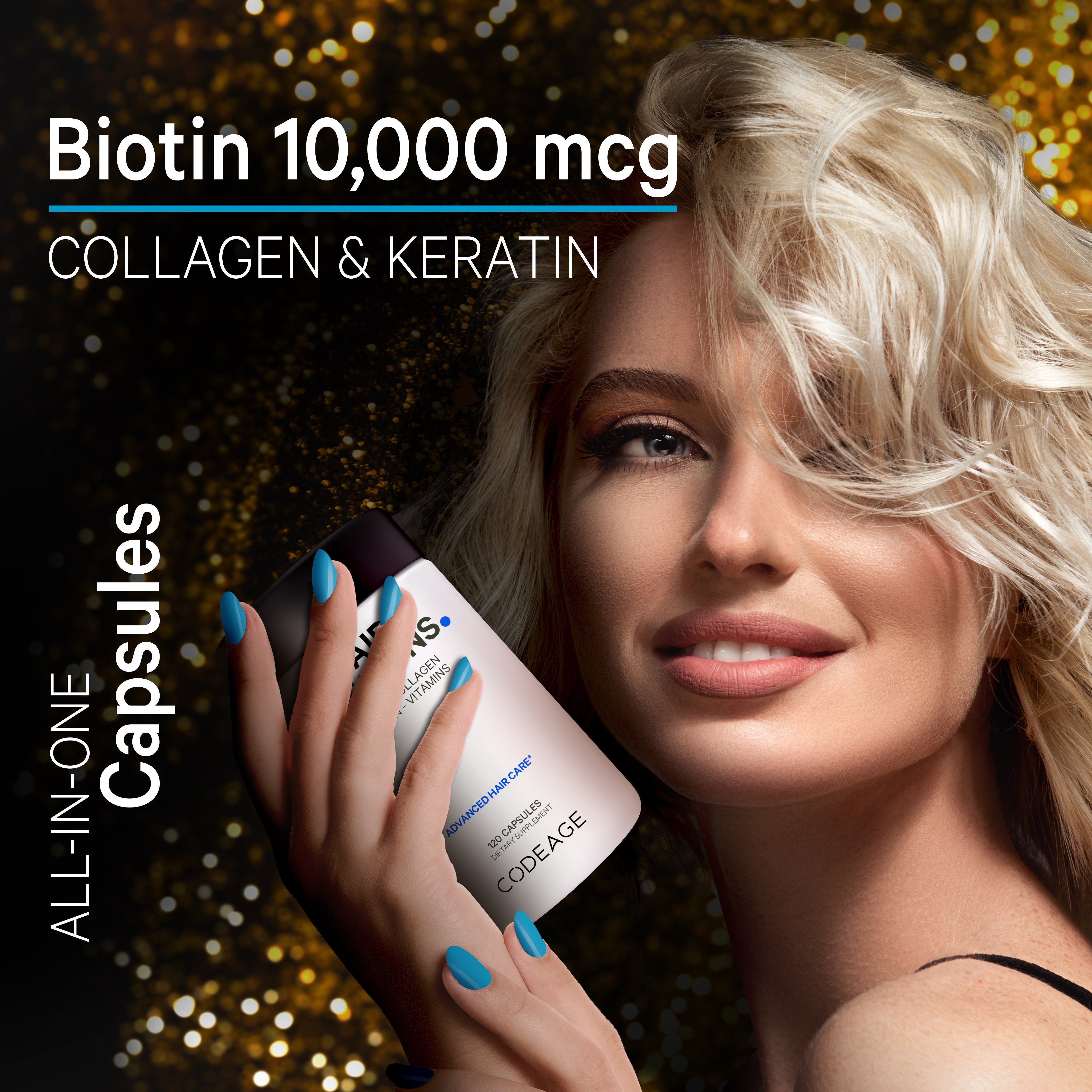 Hair Vitamins with Biotin 10000 mcg Keratin Collagen Zinc Inositol Hair Support Supplement by Codeage - High-quality Hair, Skin & Nails by Codeage at BariatricPal Store
