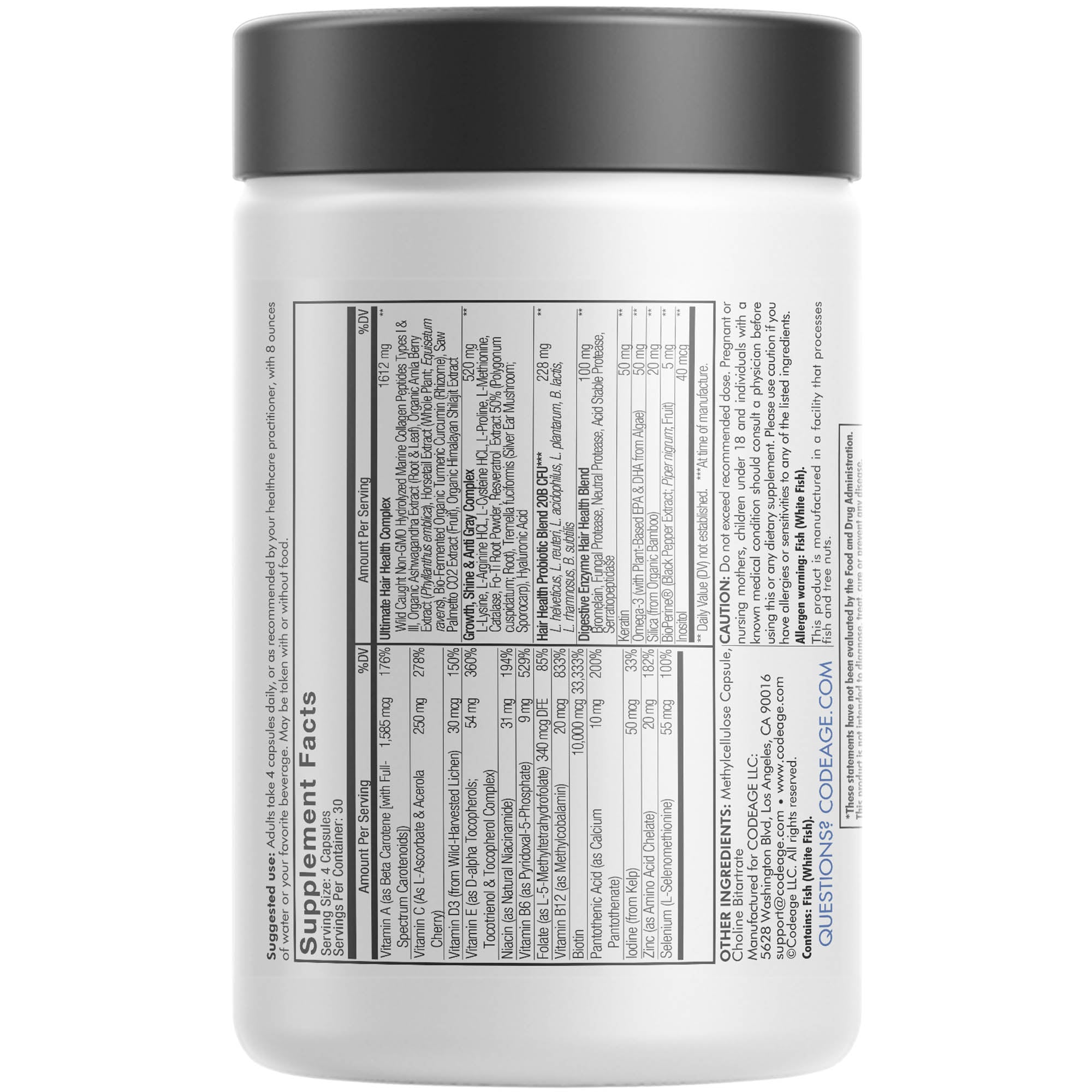 Hair Vitamins with Biotin 10000 mcg Keratin Collagen Zinc Inositol Hair Support Supplement by Codeage - High-quality Hair, Skin & Nails by Codeage at BariatricPal Store