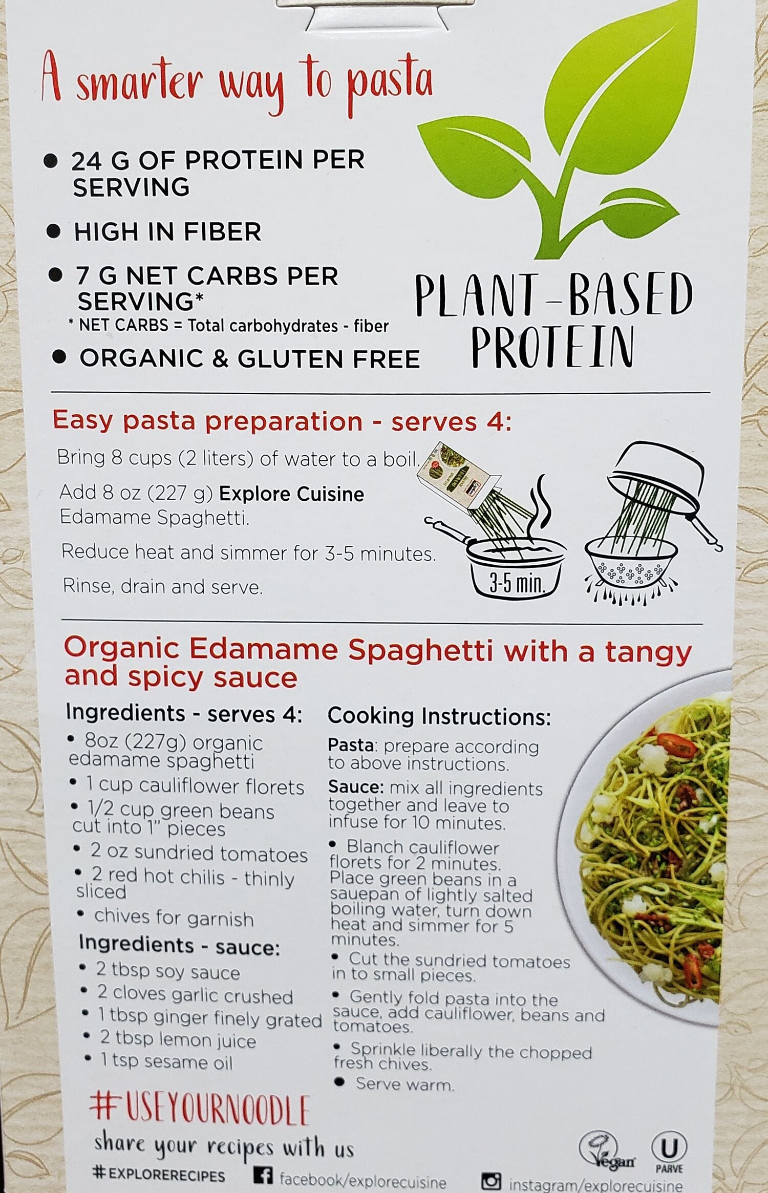 Explore Cuisine Organic Edamame Spaghetti 8 oz. (227g) - High-quality Gluten Free by Explore Cuisine at BariatricPal Store