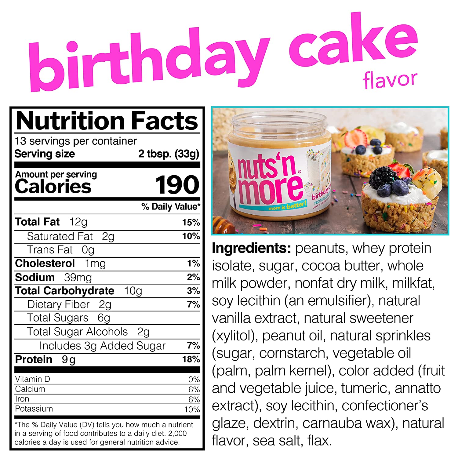 Nuts 'N More High Protein Peanut Butter Spread - Birthday Cake - High-quality Nut Butter by Nuts 'N More at BariatricPal Store