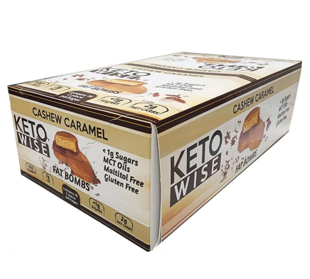 Keto Wise Fat Bombs - Cashew Caramel 16/Box - High-quality Candies by HealthSmart at BariatricPal Store
