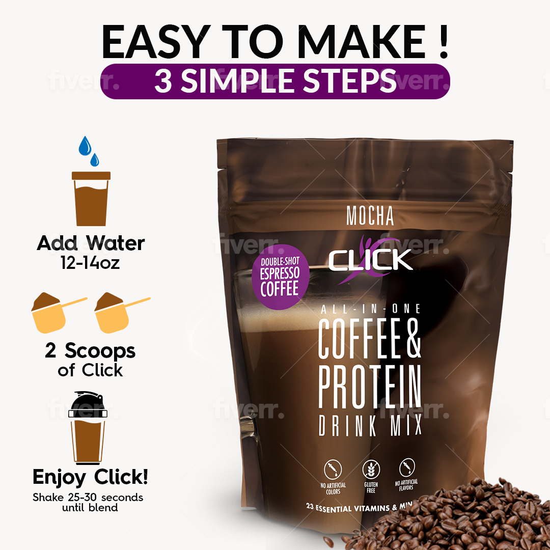 Click Coffee & Protein Powder Bag - Mocha - High-quality Protein Powder Tubs by Click at BariatricPal Store