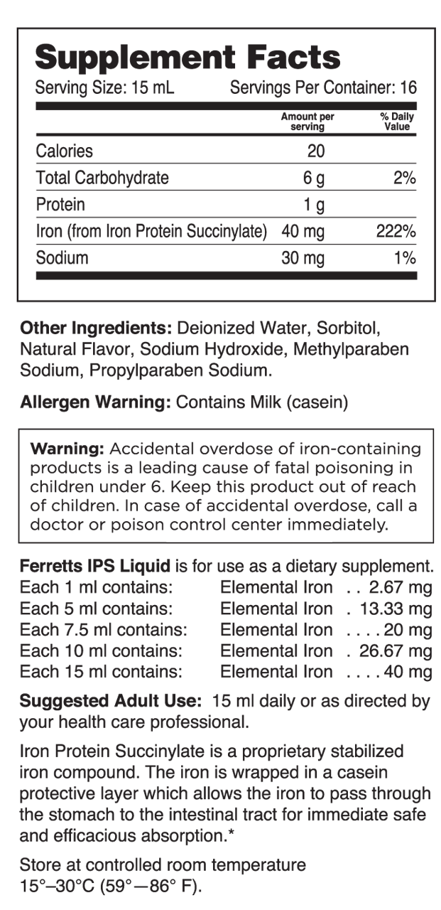 Ferretts IPS Iron (40mg) Supplement - Liquid (8oz) - High-quality Iron by Pharmics at BariatricPal Store
