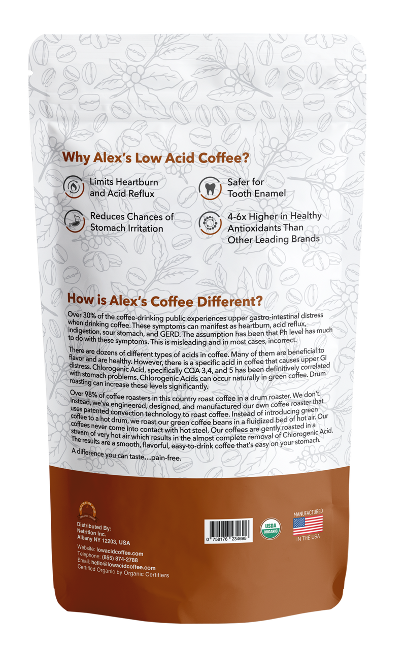 Alex's Low Acid Organic Coffee™ - French Roast Fresh Ground (12oz) - High-quality Coffee by Alex's Low Acid Coffee at 