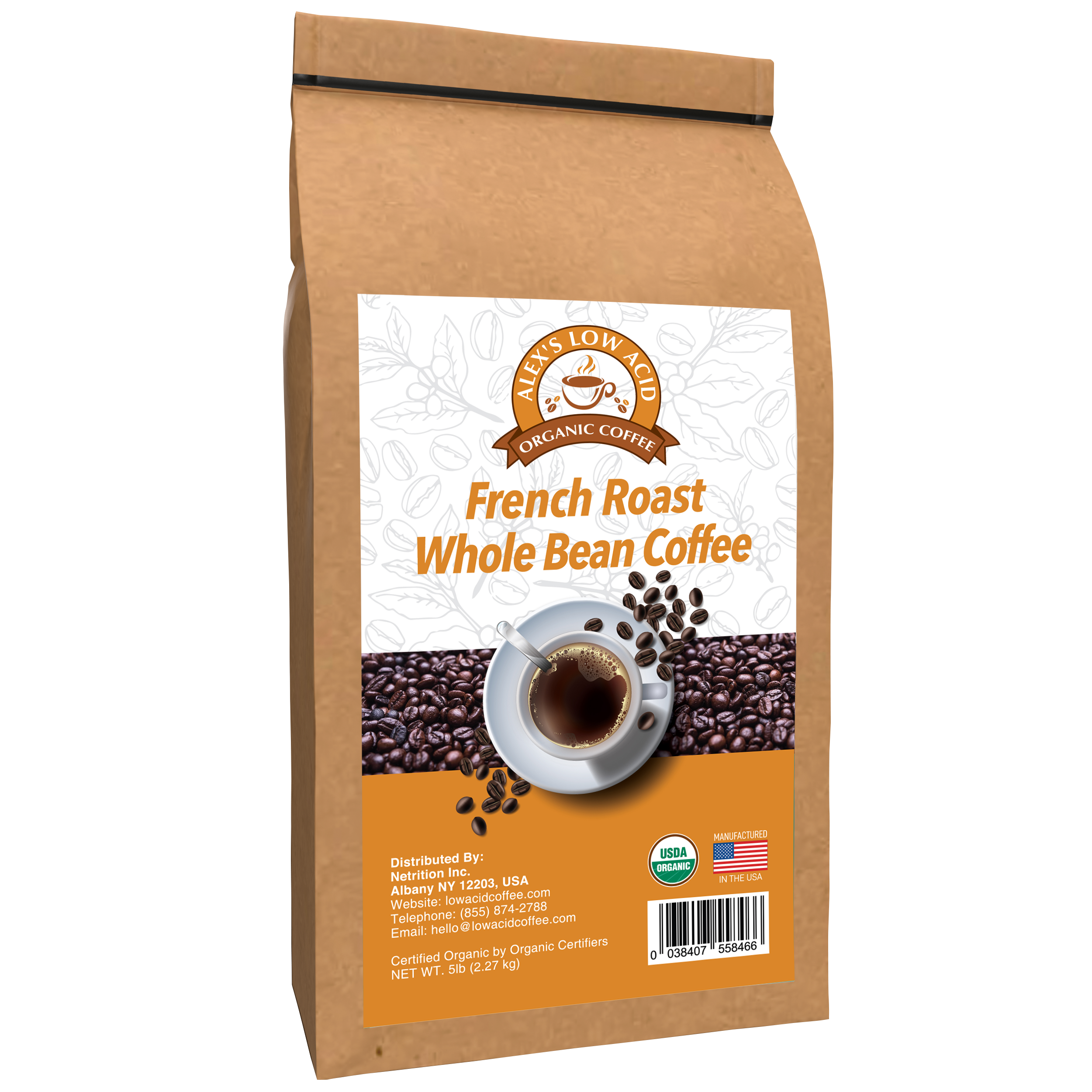 Alex's Low Acid Organic Coffee™ - French Roast Whole Bean (5lbs) - High-quality Coffee by Alex's Low Acid Coffee at BariatricPal Store