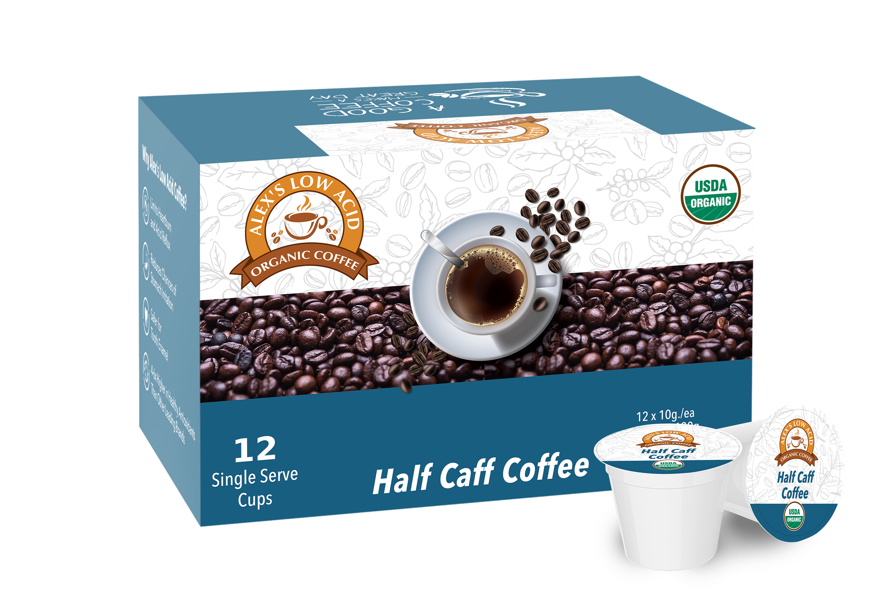 Alex's Low Acid Organic Coffee™ K-Cups - Half Caff - High-quality Coffee by Alex's Low Acid Coffee at BariatricPal Store