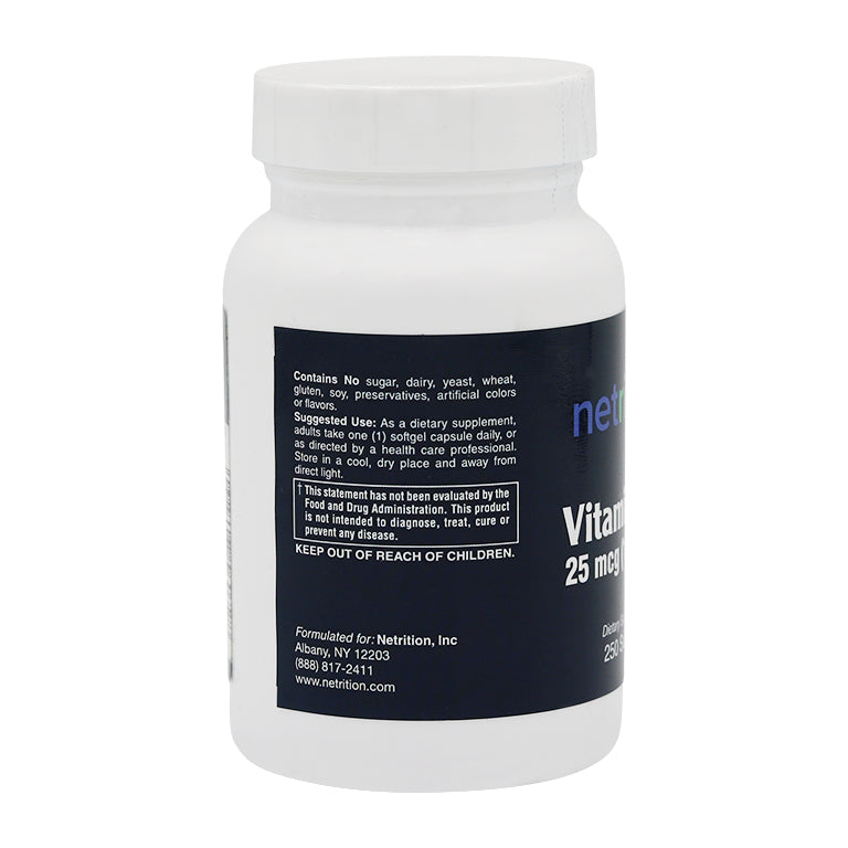Vitamin D-3 1000IU Softgels 250's by Netrition - High-quality Vitamin D by Netrition at BariatricPal Store