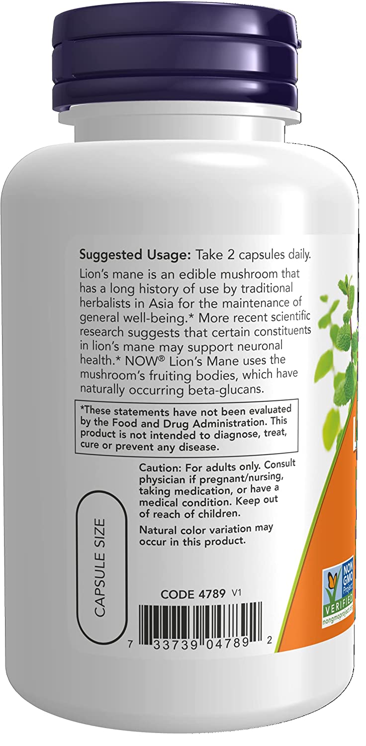 NOW Lion's Mane, 500 mg 60 veg capsules - High-quality Herbs by NOW at BariatricPal Store