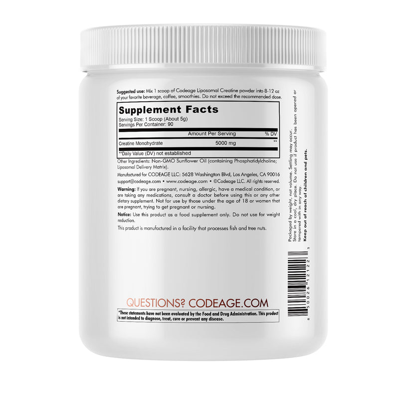 Liposomal Creatine Monohydrate Powder 5000 mg - Micronized Creatine Supplement by Codeage - High-quality Protein by Codeage at 