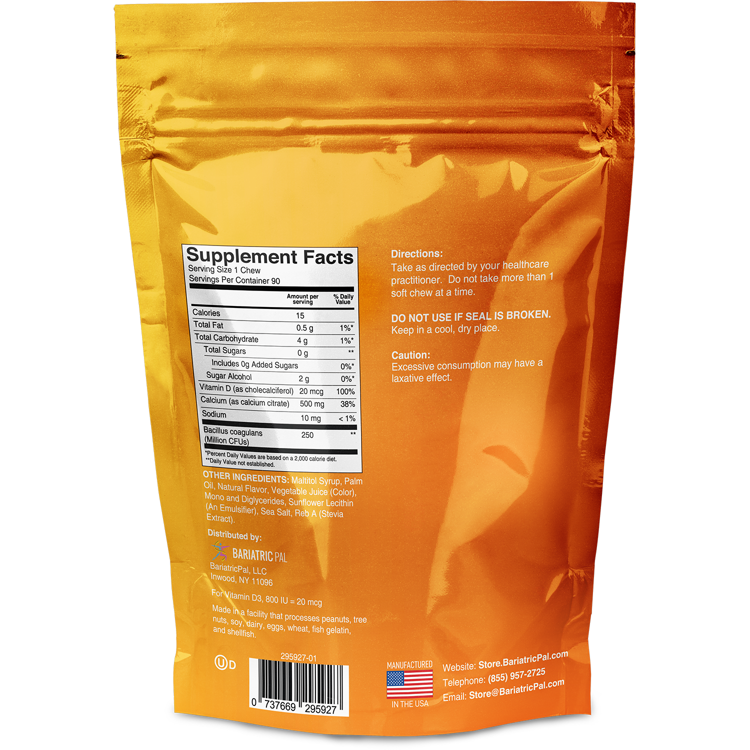 BariatricPal Sugar-Free Calcium Citrate Soft Chews 500mg with Probiotics - Orange Creamsicle - High-quality Calcium by BariatricPal at BariatricPal Store