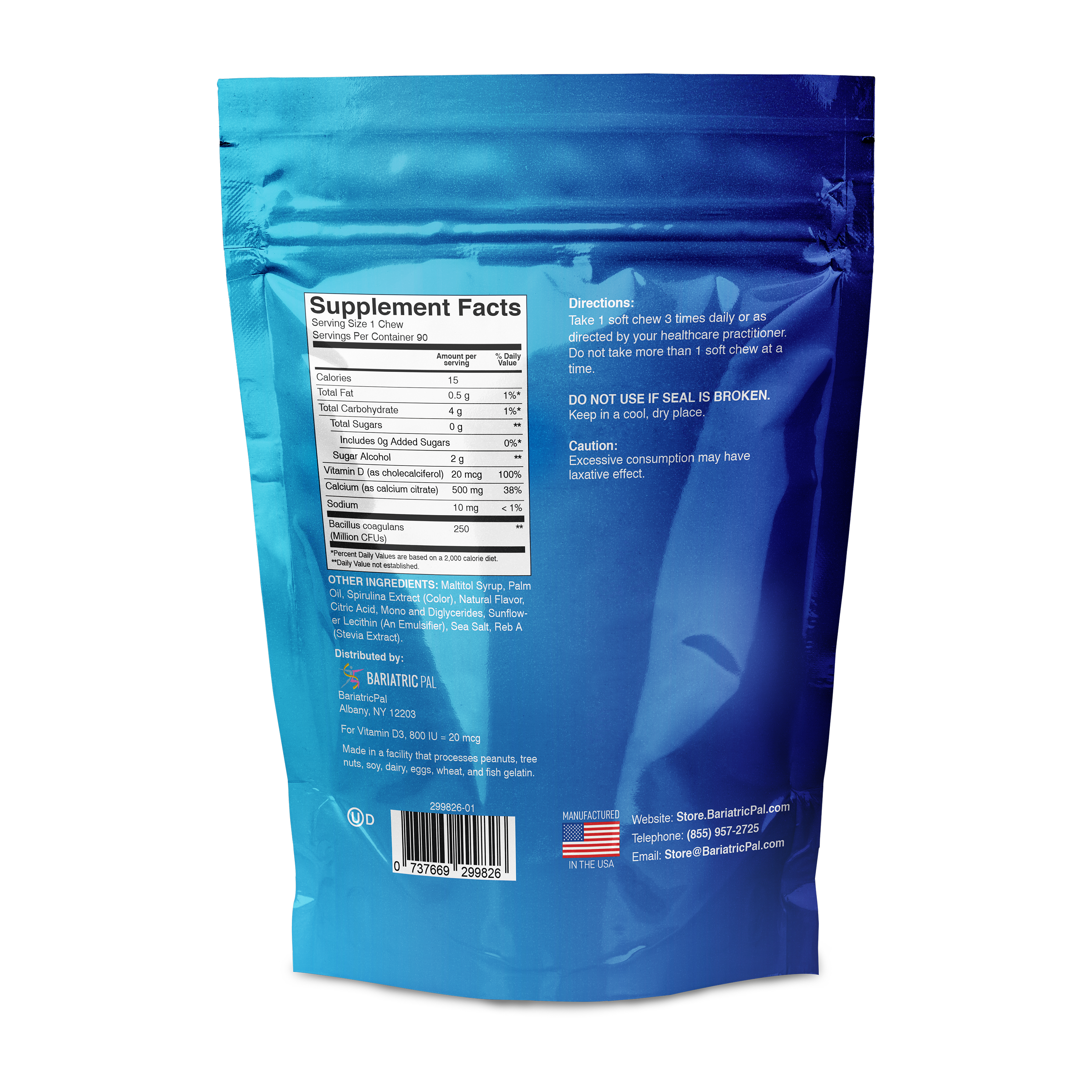 BariatricPal Sugar-Free Calcium Citrate Soft Chews 500mg with Probiotics - Blue Raspberry - High-quality Calcium by BariatricPal at BariatricPal Store