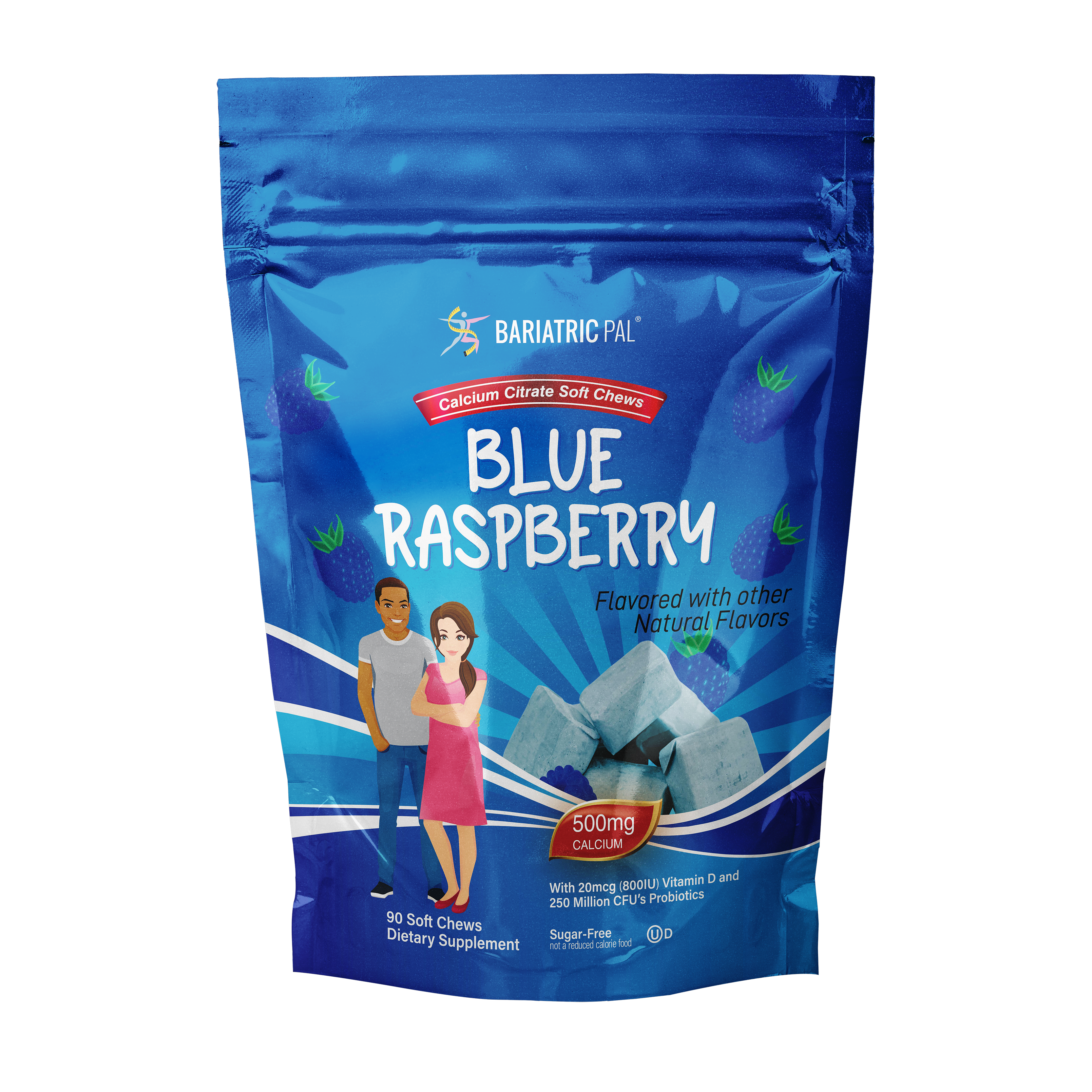 BariatricPal Sugar-Free Calcium Citrate Soft Chews 500mg with Probiotics - Blue Raspberry (NEW!) - High-quality Calcium by BariatricPal at 