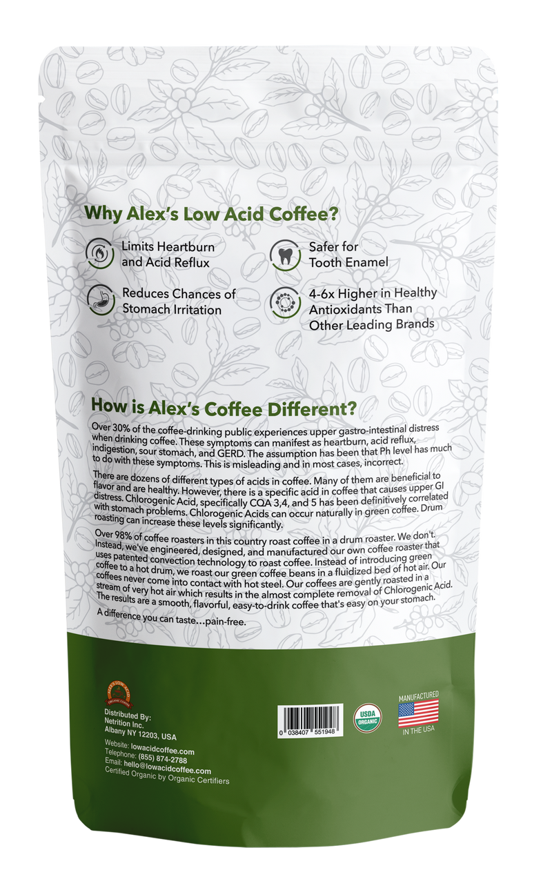 Alex's Low Acid Organic Coffee™ - Rise and Shine Whole Bean (12oz) - High-quality Coffee by Alex's Low Acid Coffee at 