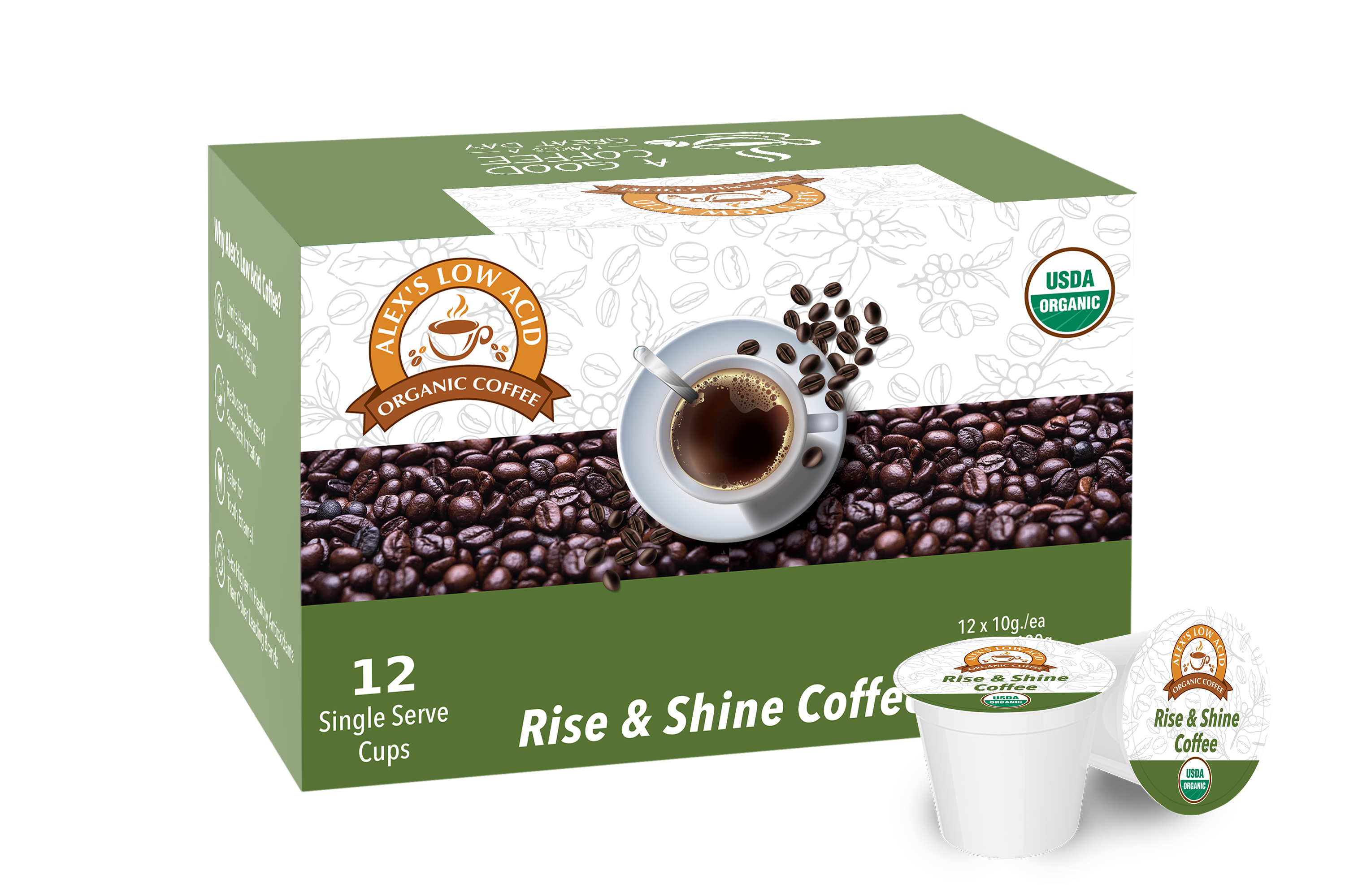 Alex's Low Acid Organic Coffee™ K-Cups - Rise & Shine - High-quality Coffee by Alex's Low Acid Coffee at BariatricPal Store