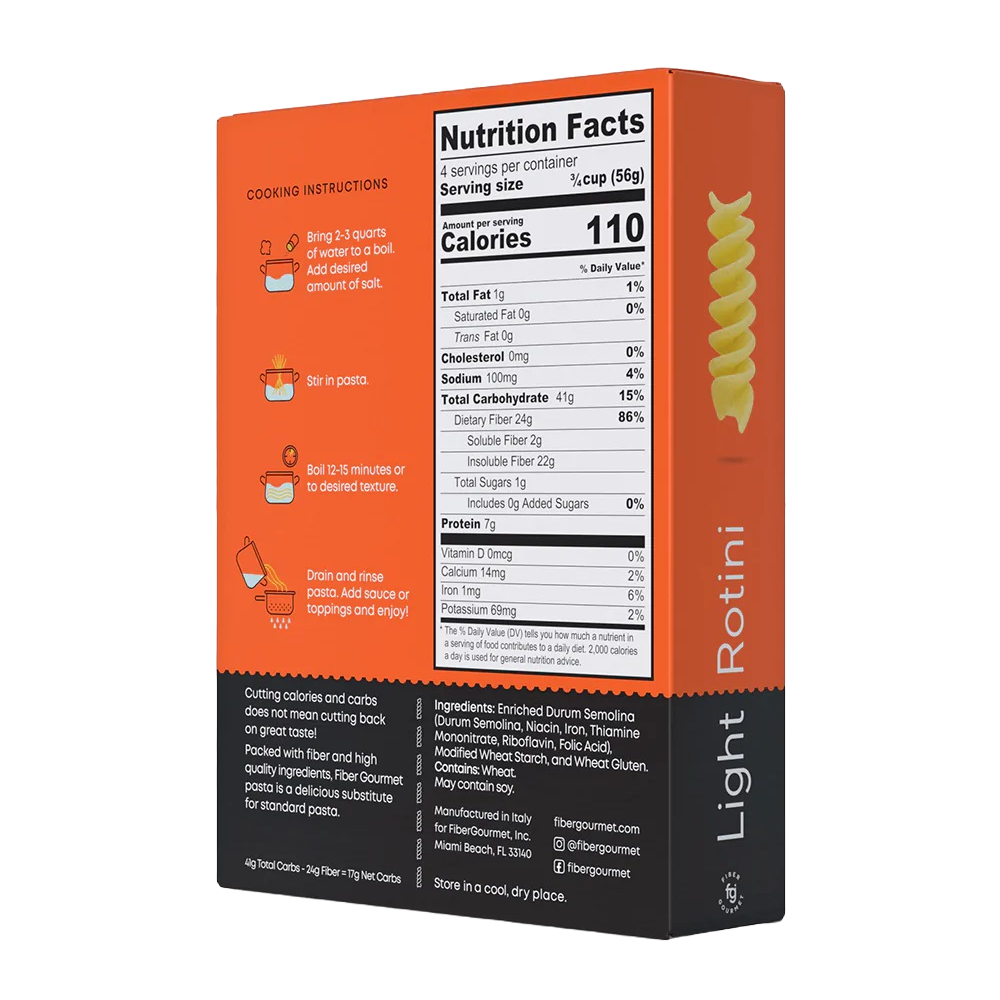 Fiber Gourmet Light Pasta - Rotini - High-quality Pasta by Fiber Gourmet at BariatricPal Store
