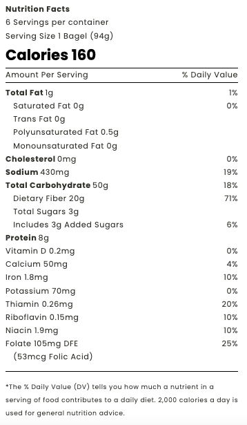 Schmidt / Old Tyme 647 Bagels 6 bagels - High-quality Bread Products by Schmidt / Old Tyme at BariatricPal Store