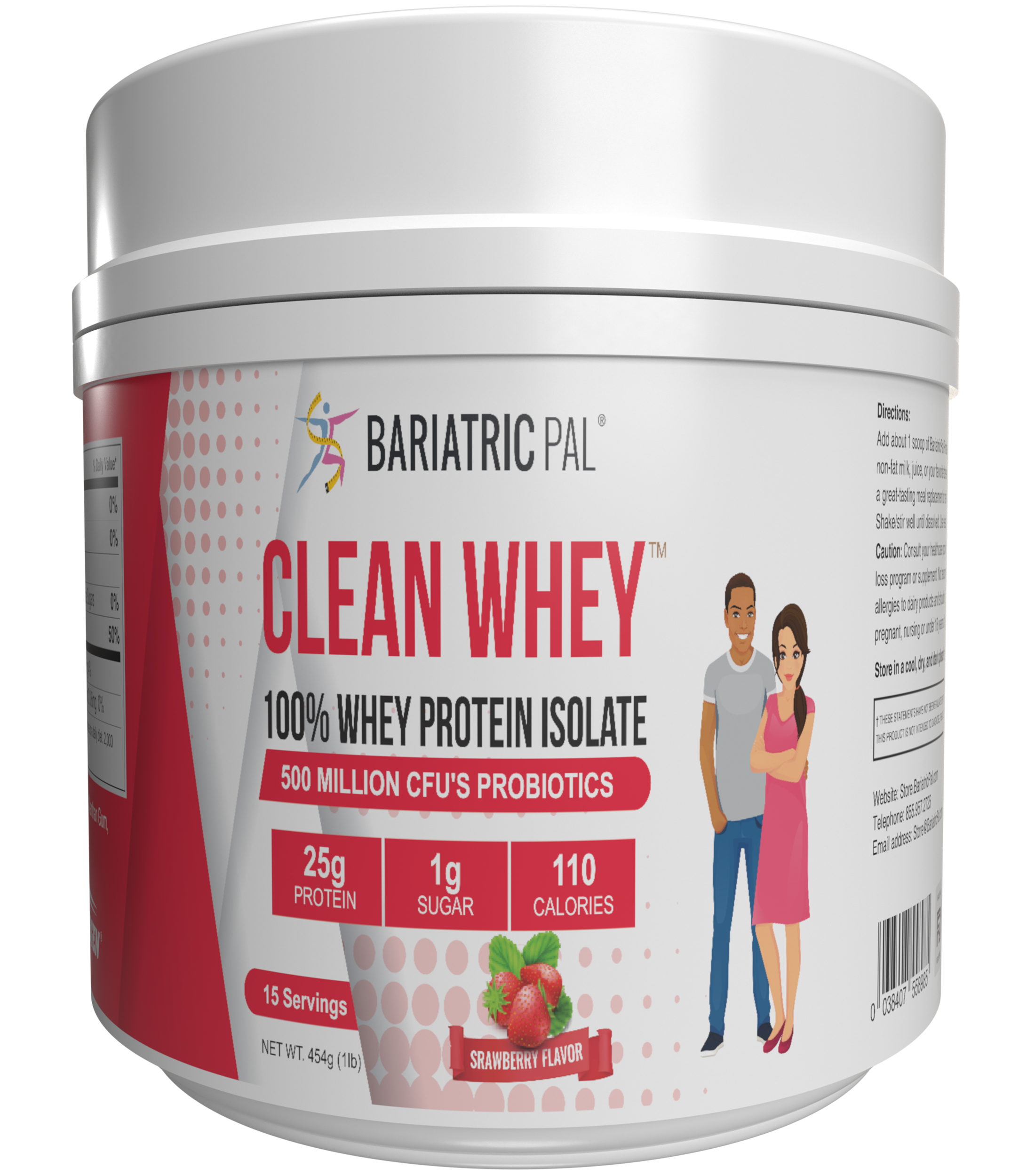 Clean Whey™ Protein (25g) by BariatricPal with Probiotics - Strawberry (15 Servings) - High-quality Protein Powder Tubs by BariatricPal at BariatricPal Store
