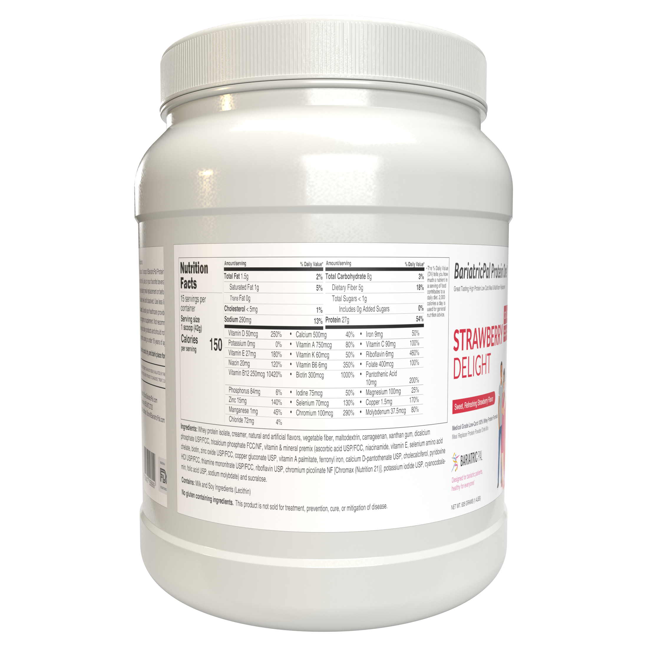 Protein ONE™ Complete Meal Replacement with Multivitamin, Calcium & Iron by BariatricPal - Strawberry Delight (15 Serving Tub) - High-quality Protein Powder Tubs by BariatricPal at BariatricPal Store