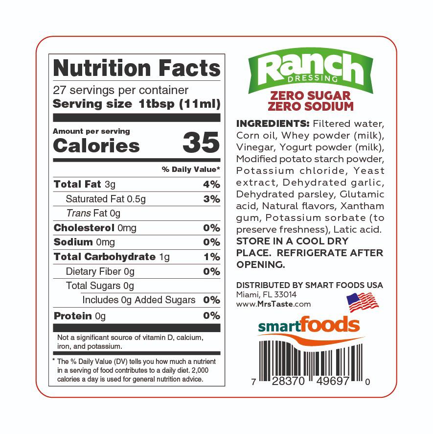 Mrs Taste Zero Sugar Ranch Dressing 10 oz - High-quality Gluten Free by Mrs Taste at BariatricPal Store