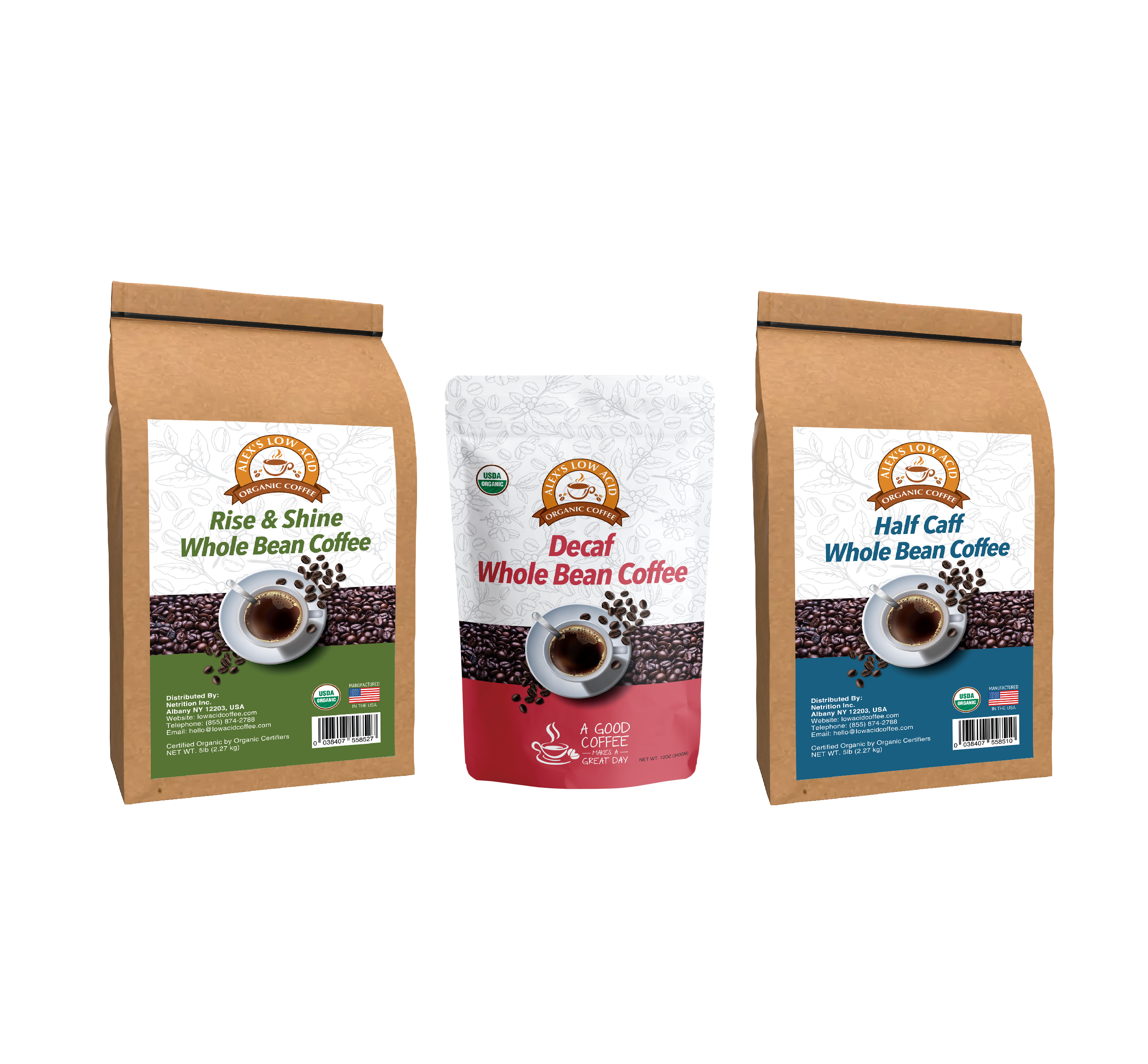 Alex's Low Acid Organic Coffee™ All Day Drinker Whole Bean Variety Pack - High-quality Coffee by Alex's Low Acid Coffee at 