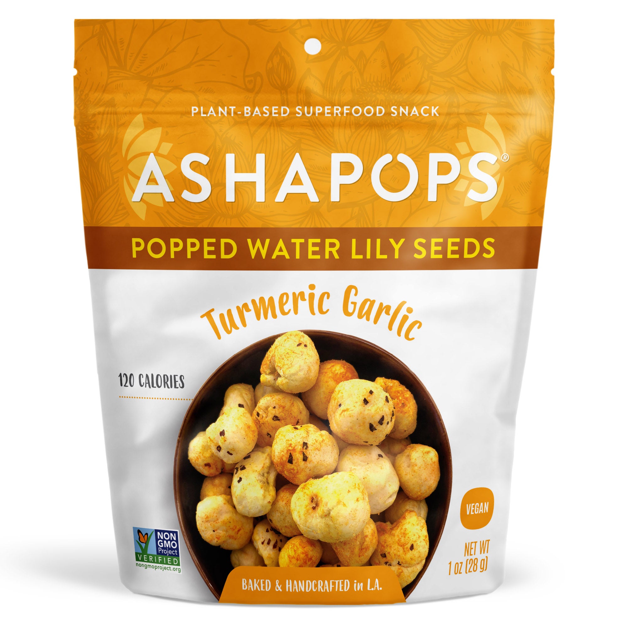 Popped Water Lily Seeds by AshaPops - Turmeric Garlic - High-quality Seed Snacks by AshaPops at BariatricPal Store