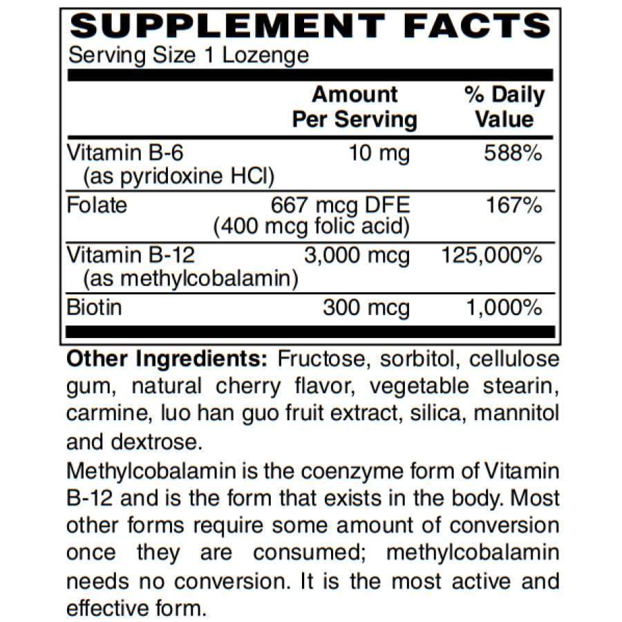 Methyl B-12 (3,000 mcg) with Biotin, B6 & Folate Cherry Flavored Lozenges (100) by BariatricPal - High-quality B Vitamins by BariatricPal at BariatricPal Store