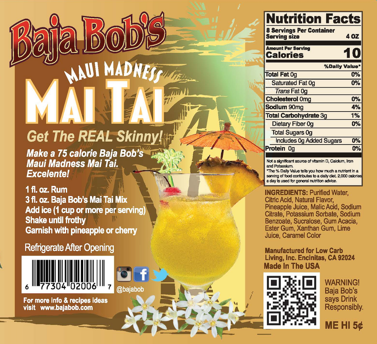 Baja Bob's Mai Tai Mix - Maui Madness 32 fl oz - High-quality Beverages by Baja Bob's at BariatricPal Store