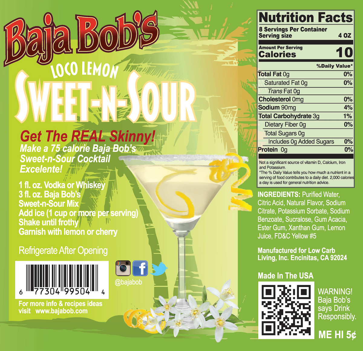 Baja Bob's Sweet-n-Sour Mix - Loco Lemon 32 fl oz - High-quality Beverages by Baja Bob's at BariatricPal Store