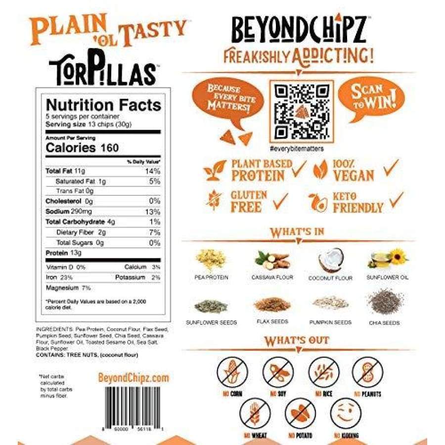BeyondChipz High Protein Torpillas - Plain Ol' Tasty - High-quality Protein Chips by BeyondChipz at BariatricPal Store
