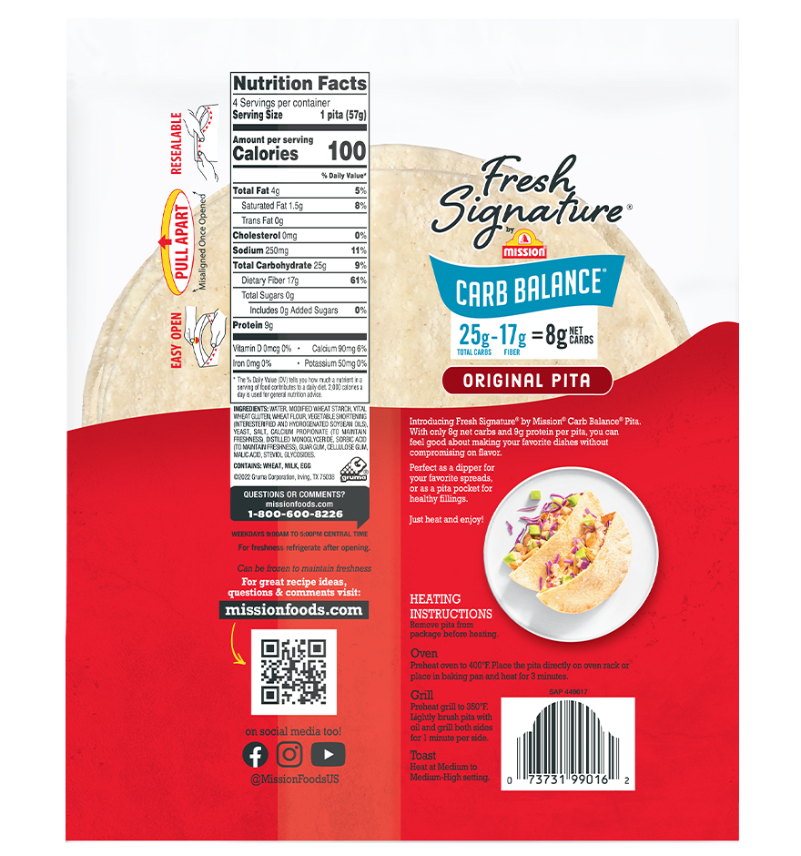 Mission Foods Carb Balance Fresh Signature Pita 4 Pita Breads - High-quality Protein by Mission Foods at BariatricPal Store