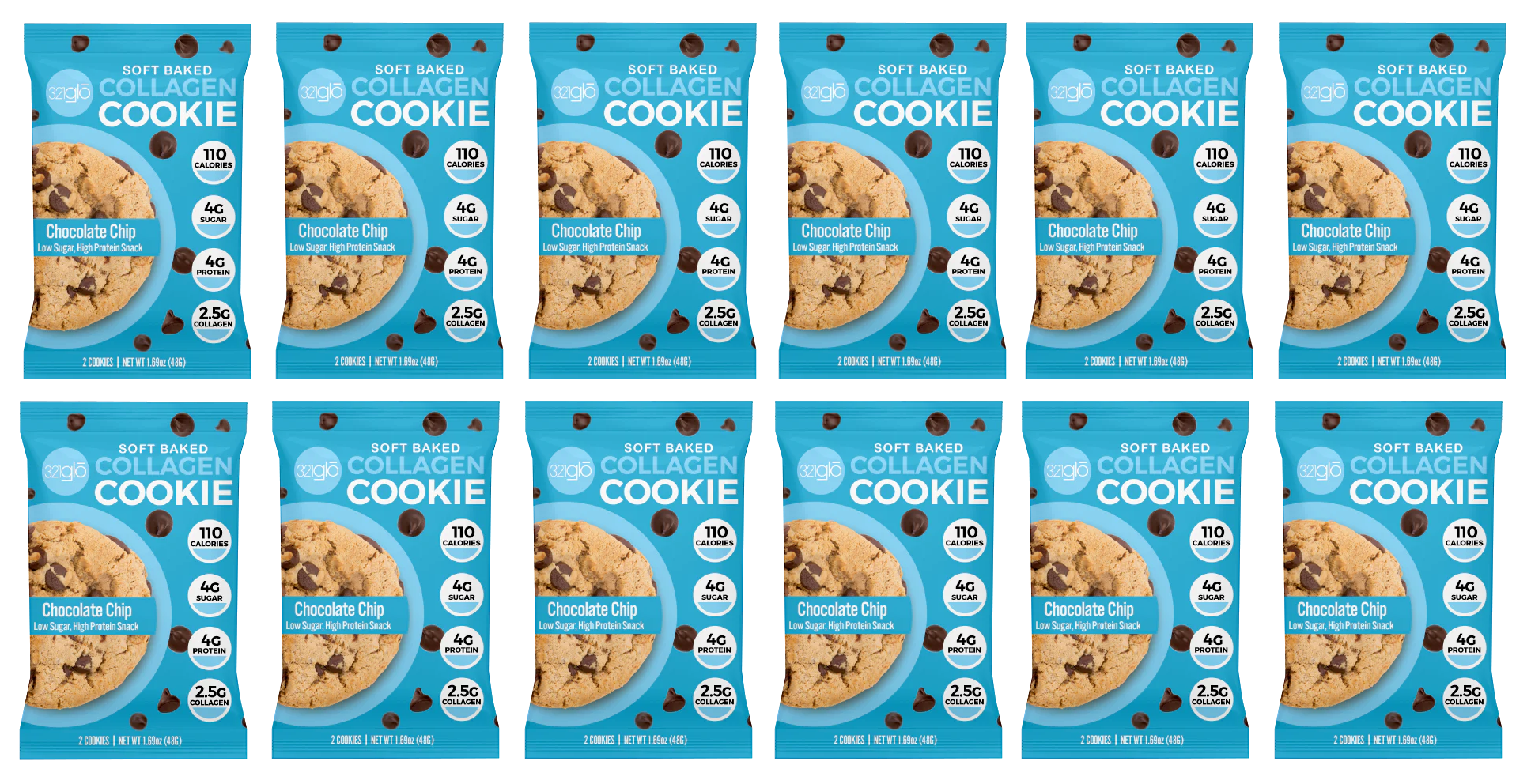 321Glo Soft Baked Collagen Cookies - Chocolate Chip - High-quality Cakes & Cookies by 321Glo at 