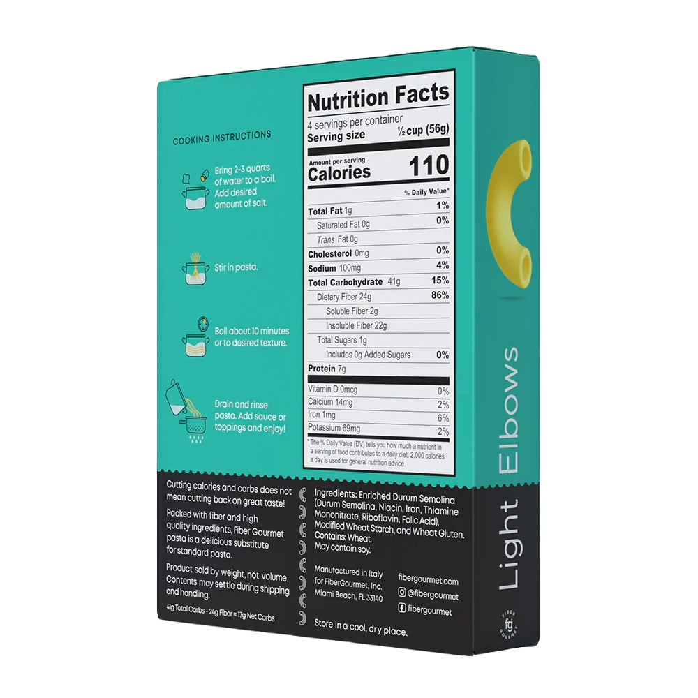 Fiber Gourmet Light Pasta - Elbow - High-quality Pasta by Fiber Gourmet at BariatricPal Store