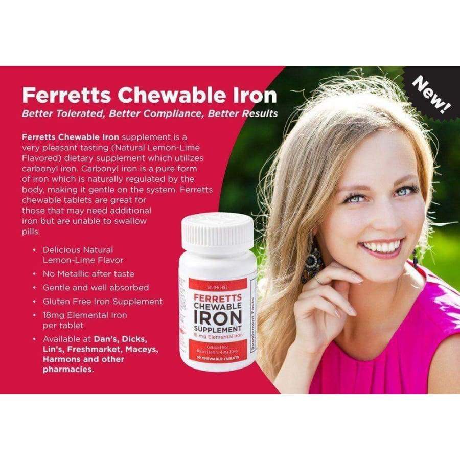 Ferretts Iron (18mg) - Chewable Tablets (60) - High-quality Iron by Pharmics at BariatricPal Store