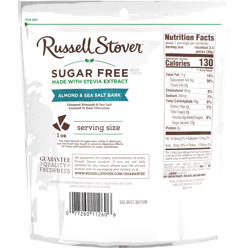 Russell Stover Sugar Free Dark Chocolate Bark - Almond & Sea Salt - High-quality Low Carbohydrate/Keto by Russell Stover at BariatricPal Store