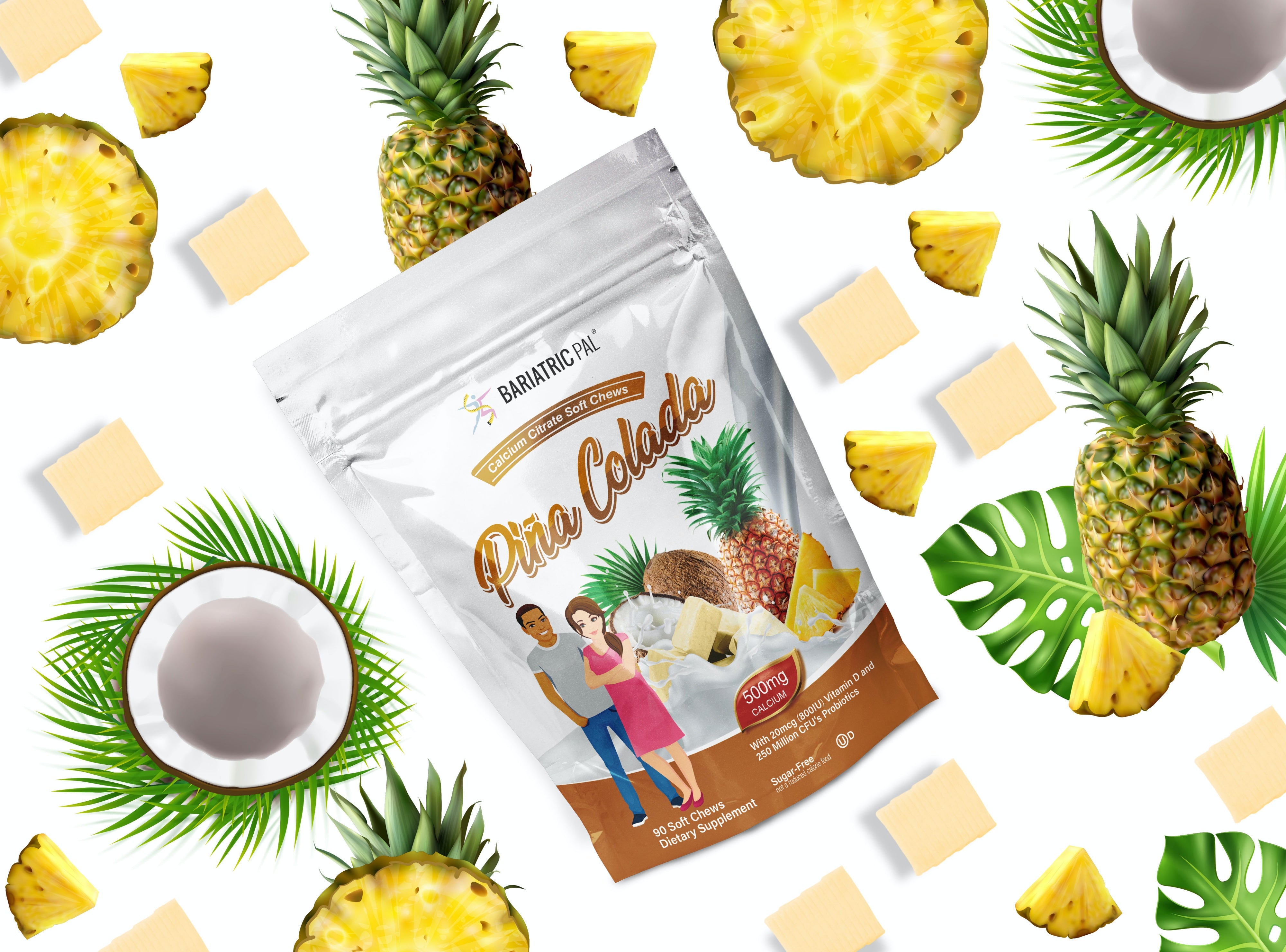 BariatricPal Sugar-Free Calcium Citrate Soft Chews 500mg with Probiotics - Piña Colada - High-quality Calcium by BariatricPal at BariatricPal Store