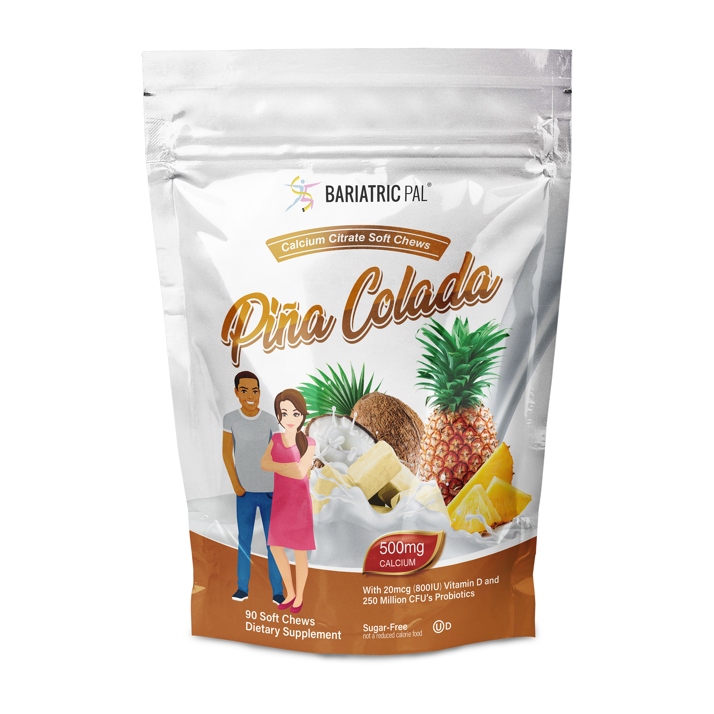 BariatricPal Sugar-Free Calcium Citrate Soft Chews 500mg with Probiotics - Piña Colada - High-quality Calcium by BariatricPal at BariatricPal Store