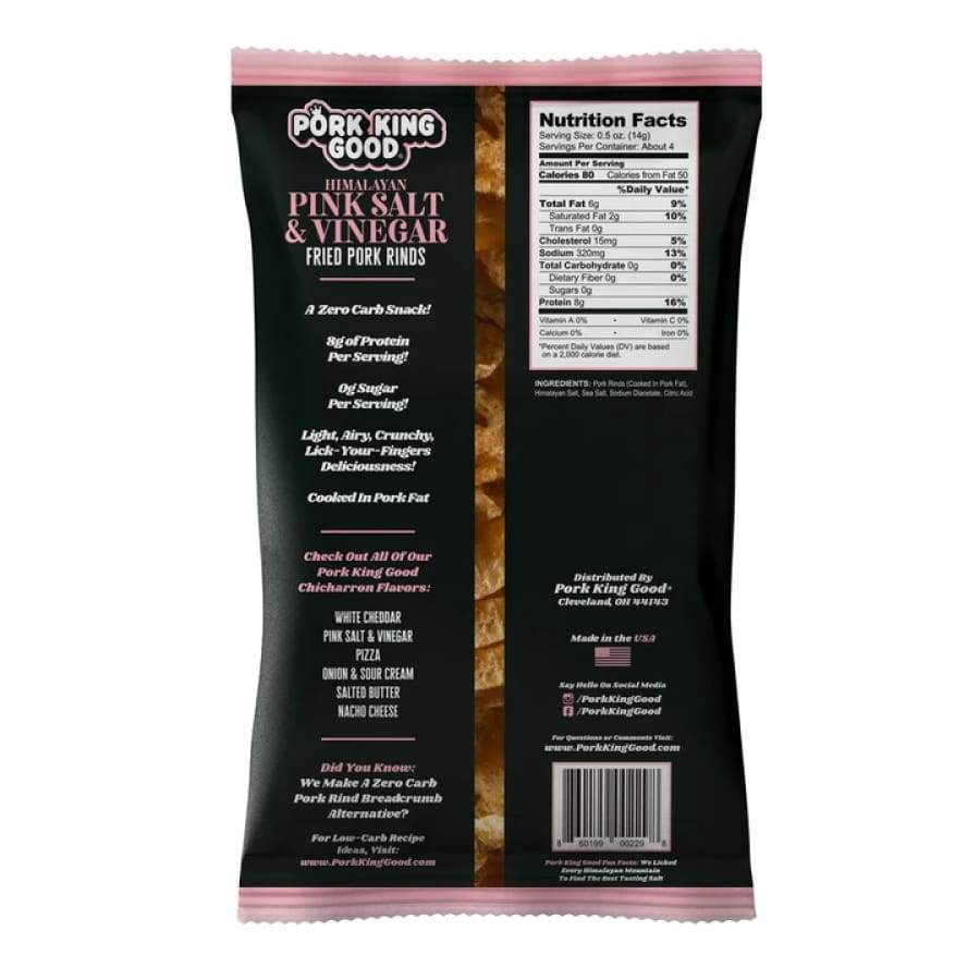 Pork King Good Pork Rinds - Himalayan Pink Salt & Vinegar - High-quality Pork Rinds by Pork King Good at BariatricPal Store
