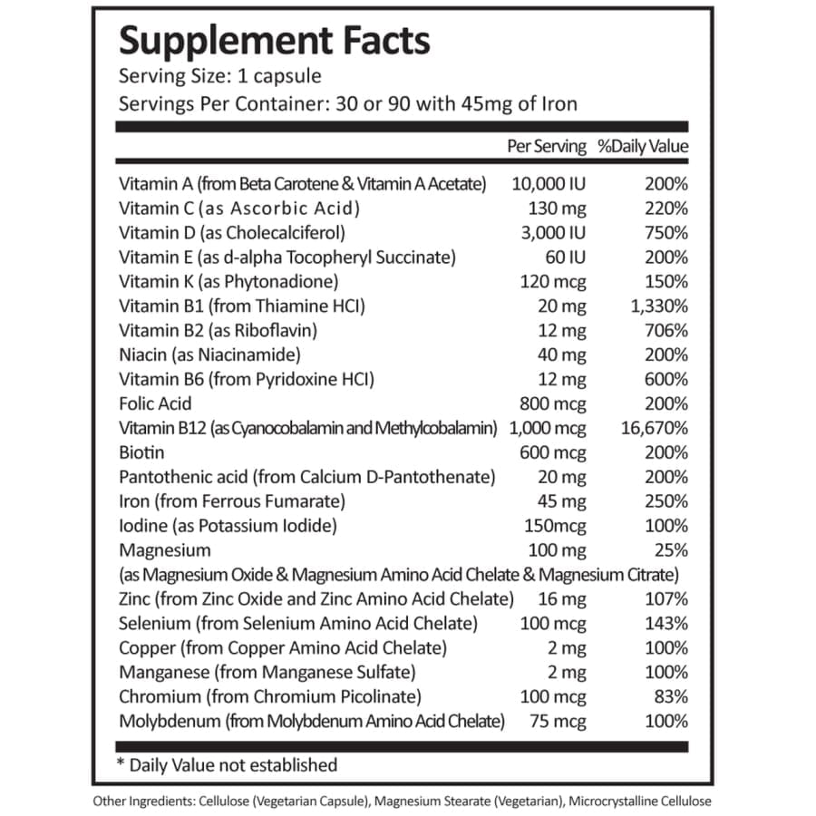 ProCare Health "1 per Day!" Bariatric Multivitamin Capsule with 45mg Iron - High-quality Multivitamins by ProCare Health at BariatricPal Store