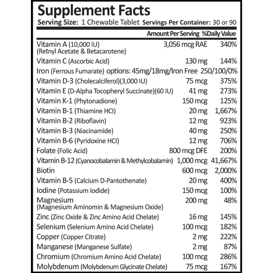 ProCare Health "1 per Day!" Bariatric MultiVitamin Chewable with 18mg Iron - Fruit Punch - High-quality Multivitamins by ProCare Health at BariatricPal Store