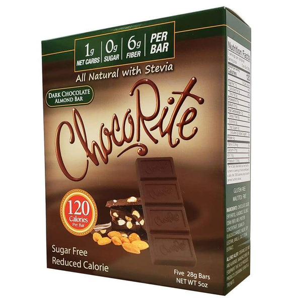 Sugar-Free Dark Chocolate Almond Bars by ChocoRite - 5/Box - High-quality Chocolate Bar by HealthSmart at 