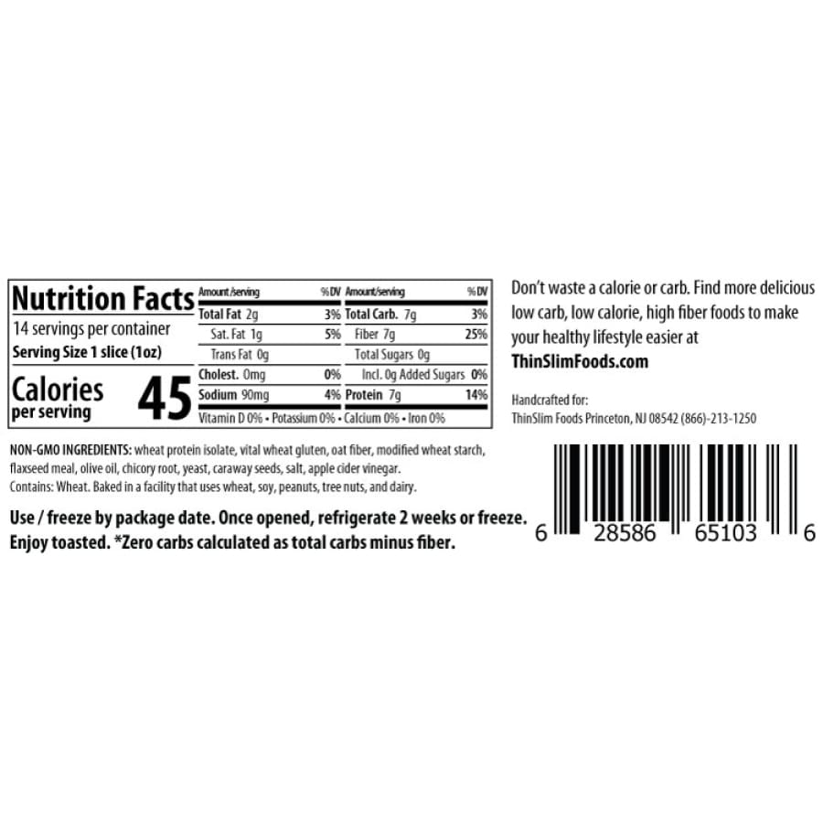 ThinSlim Foods Zero Carb High Protein Bread - Rye - High-quality Protein Bread by ThinSlim Foods at BariatricPal Store