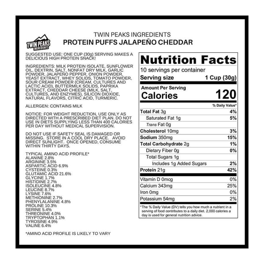 Twin Peaks Ingredients Protein Puffs - Jalapeño Cheddar - High-quality Protein Puffs by Twin Peaks Ingredients at 