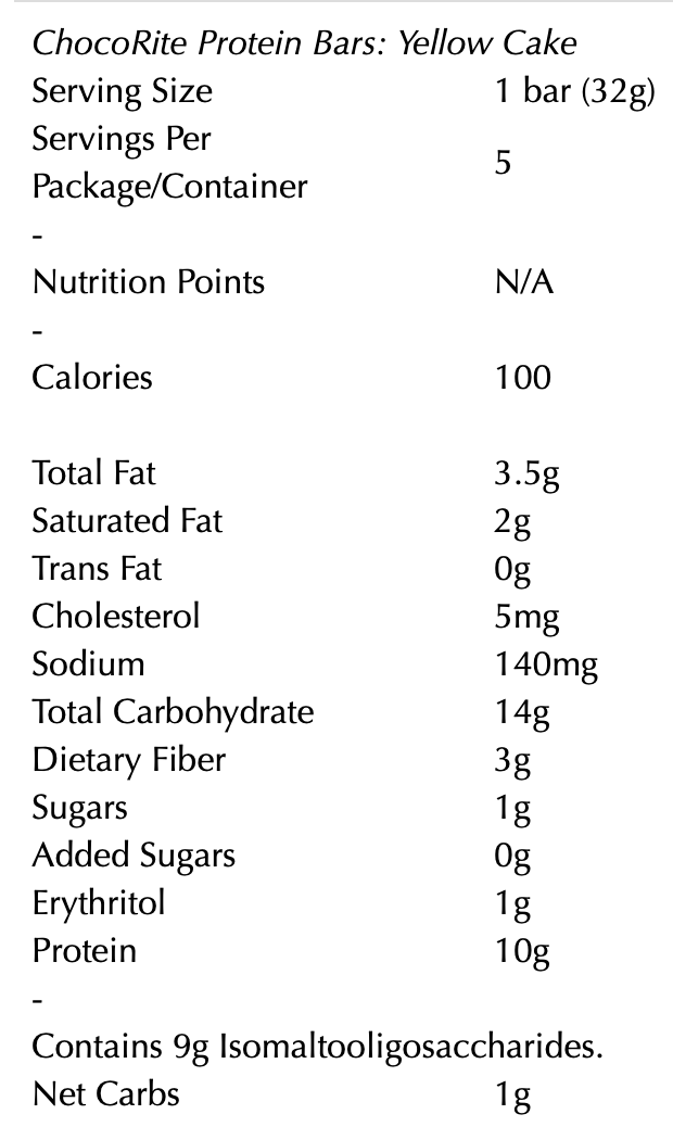 Yellow Cake Protein Bars by ChocoRite - 5/Box - High-quality Protein Bars by HealthSmart at BariatricPal Store
