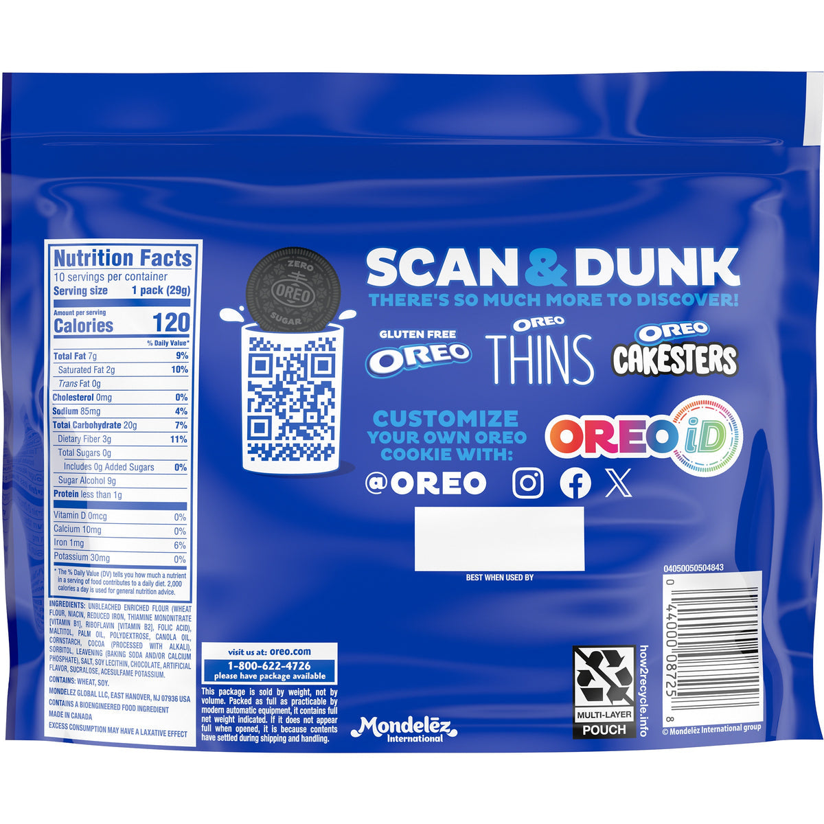 OREO Double Stuf Zero Sugar Chocolate Sandwich Cookies, 10.3 oz