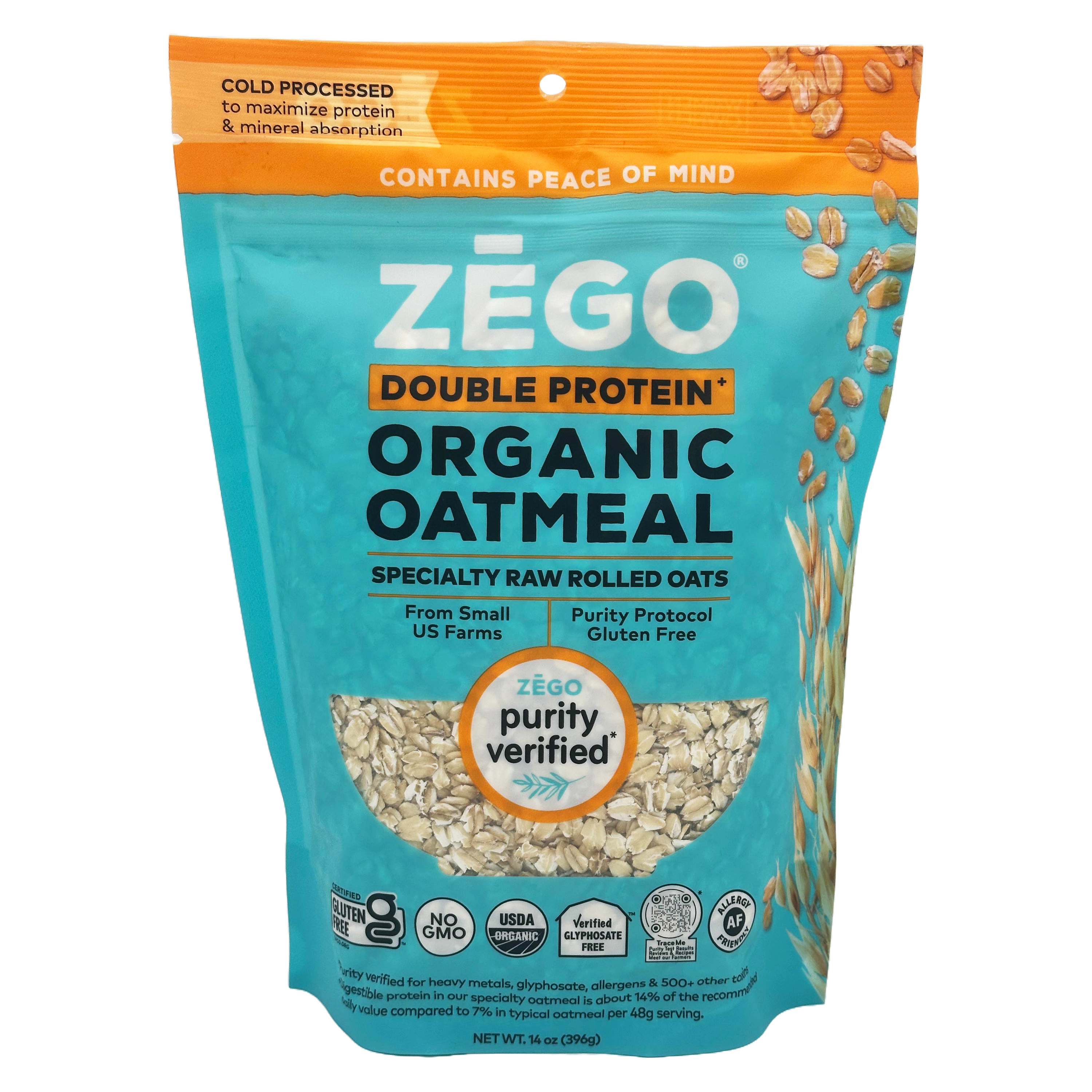 Zego Organic Double Protein Oats 14 oz. Bag