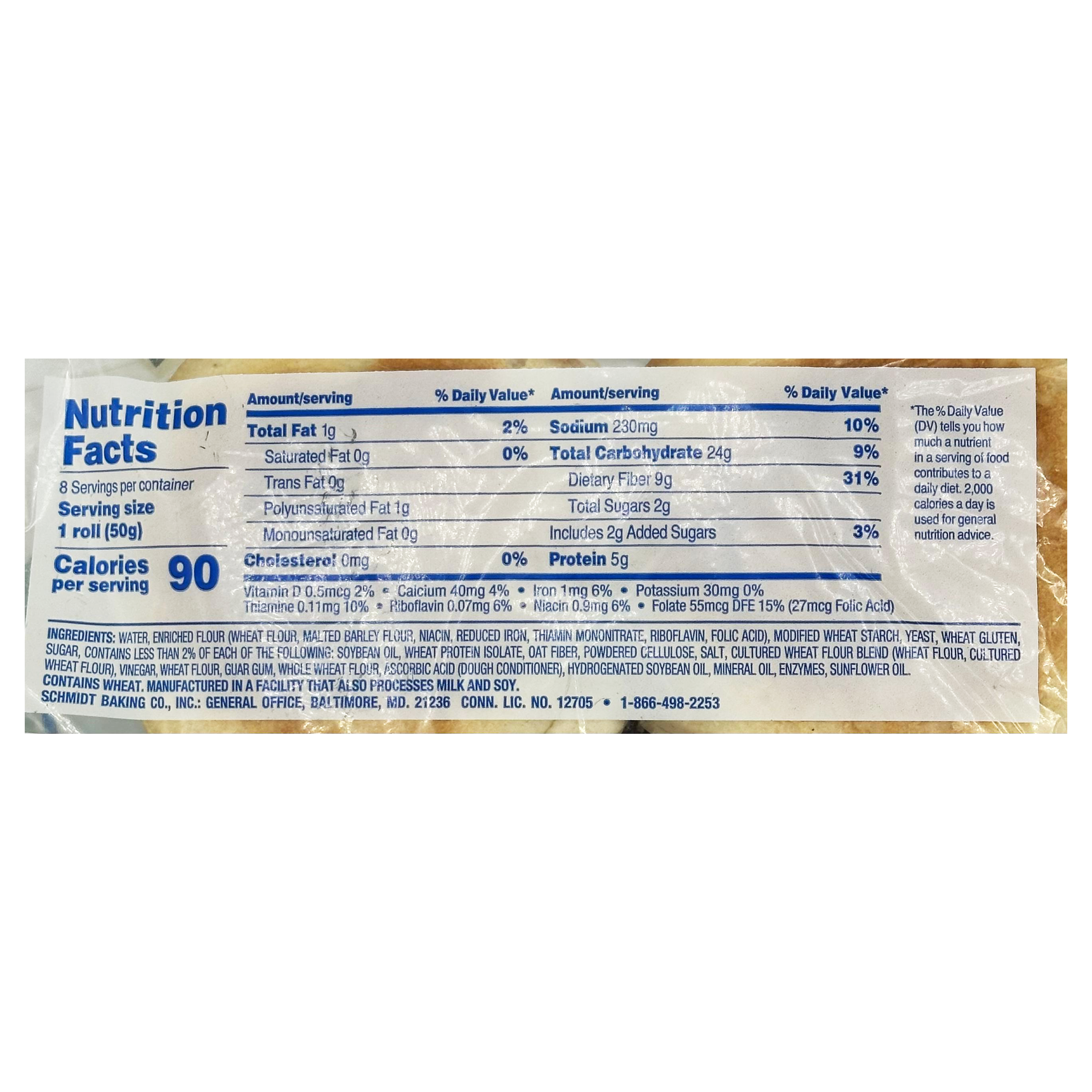 A nutrition facts label displays detailed information about a food product, including serving size, calories, and nutrient values such as fat, sodium, carbohydrates, and protein.
