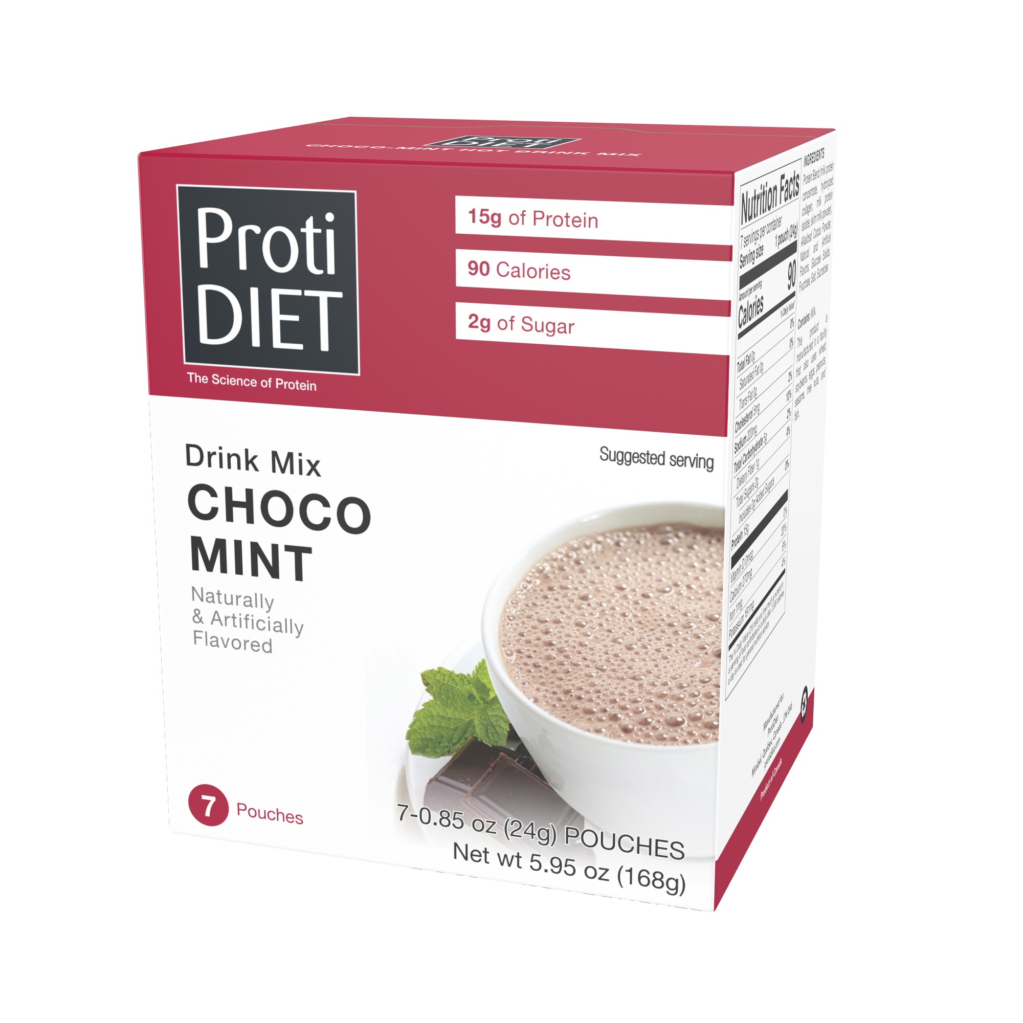 Proti Diet Protein Hot Chocolate Mix, Choco Mint, 7 Pouches
