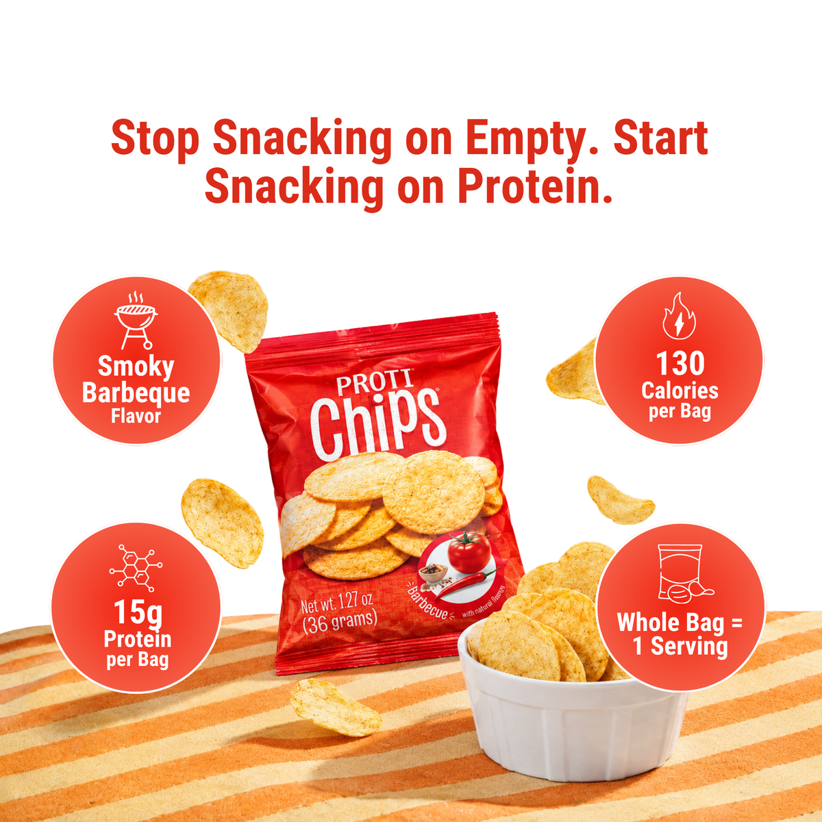 ProtiDiet BBQ chips with 15 grams of protein.
