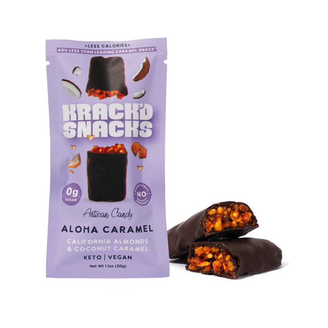 Artisan Crafted Dark Chocolate Aloha Caramel Bar by Krack'd Snacks - Coconut Caramel with California Almonds
